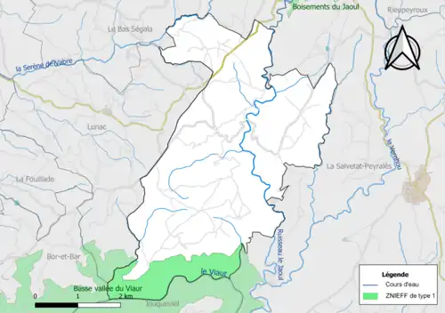 Carte de la ZNIEFF de type 1 de la commune.
