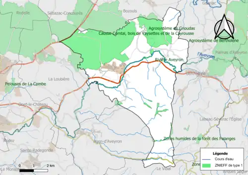 Carte des ZNIEFF de type 1 de la commune.