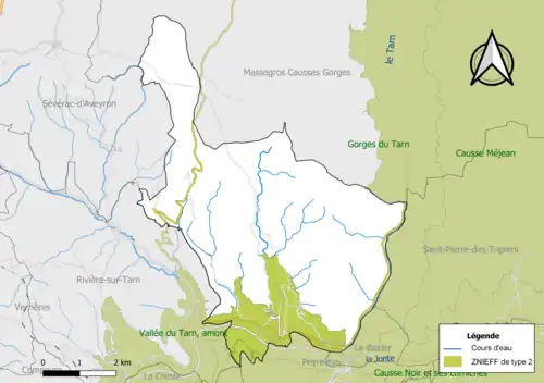 Carte des ZNIEFF de type 2 de la commune.