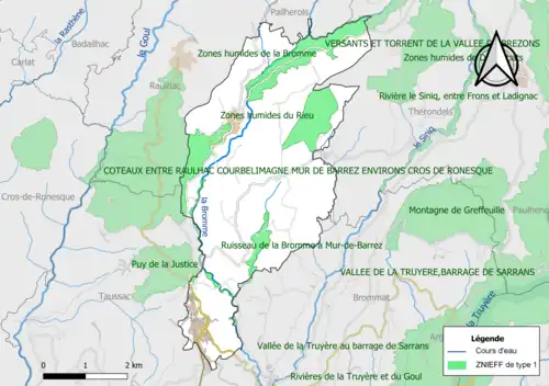 Carte des ZNIEFF de type 1 de la commune.
