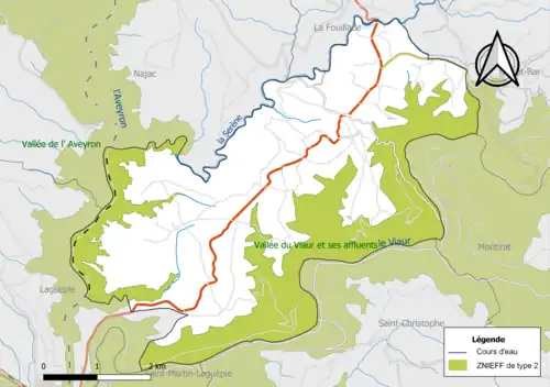 Carte des ZNIEFF de type 2 de la commune.