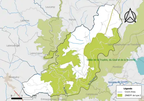 Carte de la ZNIEFF de type 2 de la commune.