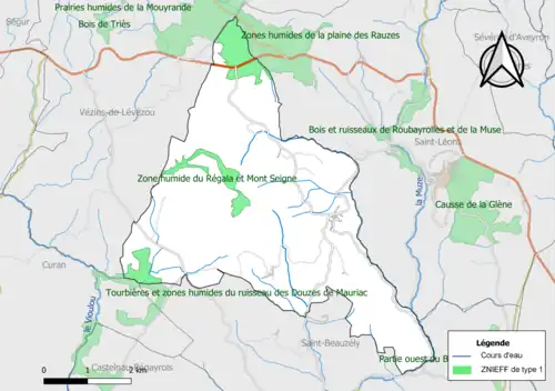Carte des ZNIEFF de type 1 de la commune.