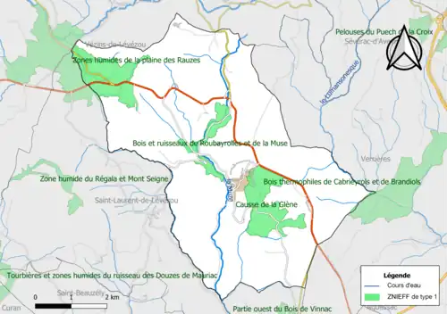 Carte des ZNIEFF de type 1 de la commune.