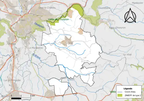 Carte de la ZNIEFF de type 2 de la commune.