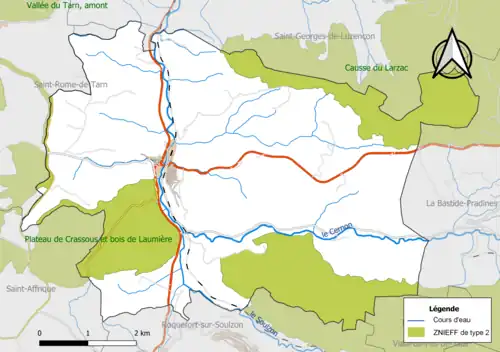 Carte des ZNIEFF de type 2 de la commune.