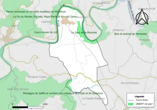 Carte des ZNIEFF de type 1 de la commune.