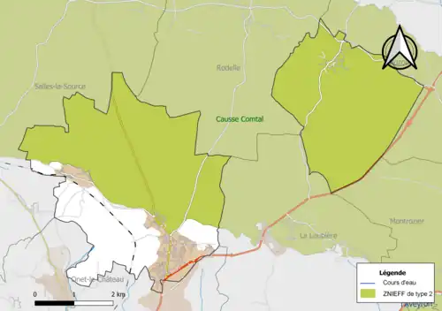 Carte de la ZNIEFF de type 2 de la commune.