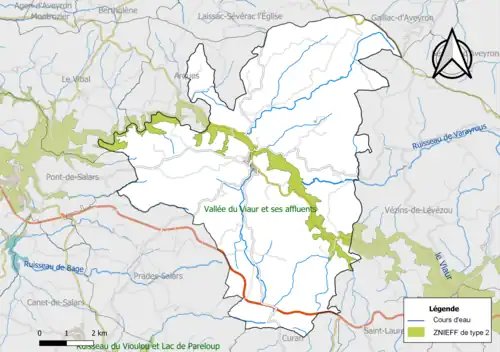 Carte de la ZNIEFF de type 2 de la commune.