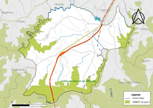Carte de la ZNIEFF de type 2 de la commune.