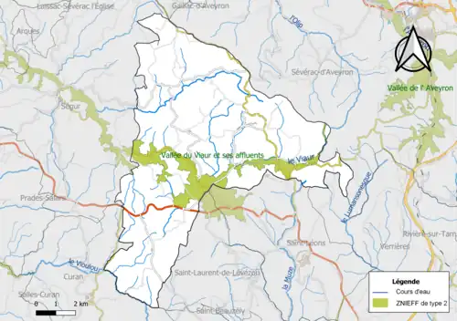 Carte de la ZNIEFF de type 2 de la commune.