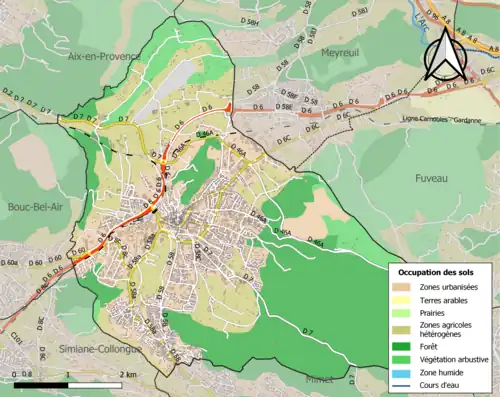 Carte en couleurs présentant l'occupation des sols.