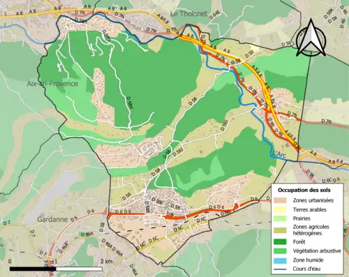 Carte en couleurs présentant l'occupation des sols.