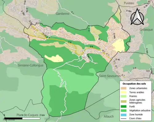 Carte en couleurs présentant l'occupation des sols.