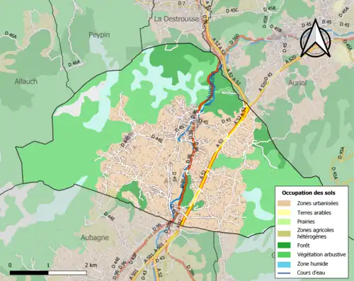 Carte en couleurs présentant l'occupation des sols.