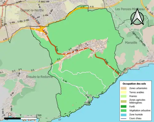Carte en couleurs présentant l'occupation des sols.