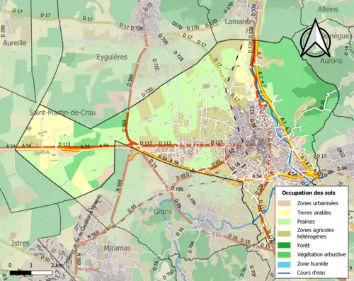 Carte en couleurs présentant l'occupation des sols.