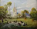 Henry d'Estienne ː Lavandières à Saint-Fiacre, Le Faouët (entre 1912 et 1920, huile sur toile, musée du Faouët).