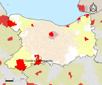 Localisation de l'aire d'attraction de Condé-en-Normandie dans le département du Calvados.