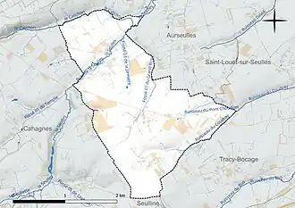 Carte en couleur présentant le réseau hydrographique de la commune
