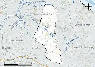 Carte en couleur présentant le réseau hydrographique de la commune