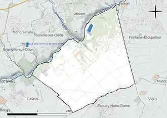 Carte en couleur présentant le réseau hydrographique de la commune