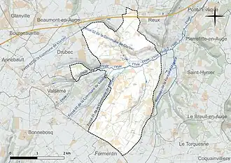 Carte en couleur présentant le réseau hydrographique de la commune