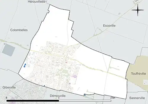 Carte en couleur présentant le réseau hydrographique de la commune