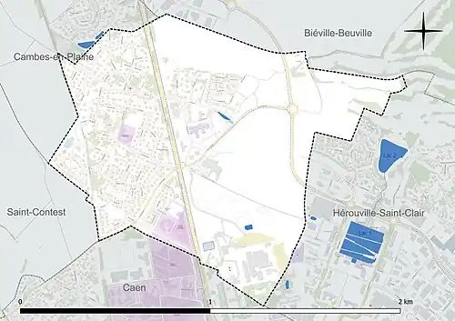 Carte en couleur présentant le réseau hydrographique de la commune