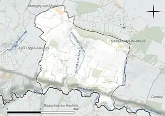 Carte en couleur présentant le réseau hydrographique de la commune