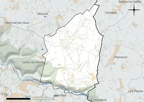 Carte en couleur présentant le réseau hydrographique de la commune