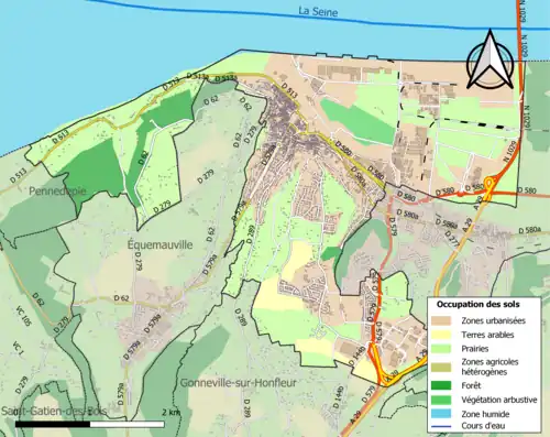 Carte en couleurs présentant l'occupation des sols.