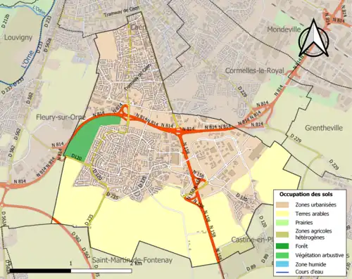 Carte en couleurs présentant l'occupation des sols.
