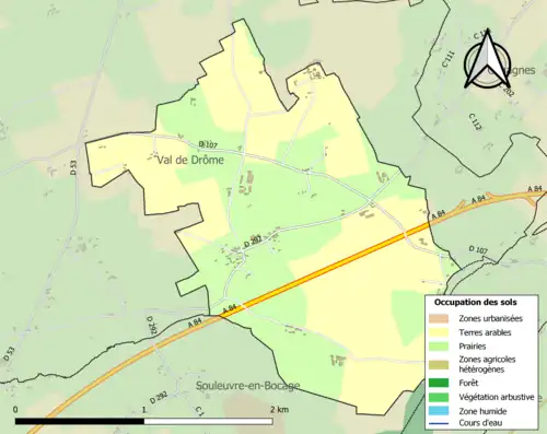 Carte en couleurs présentant l'occupation des sols.