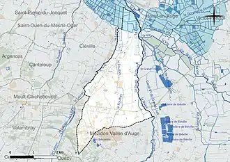 Carte en couleur présentant le réseau hydrographique de la commune