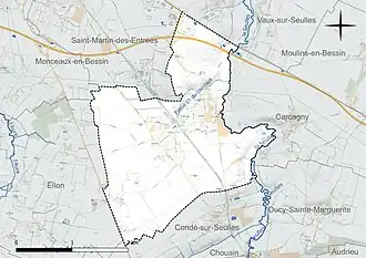 Carte en couleur présentant le réseau hydrographique de la commune