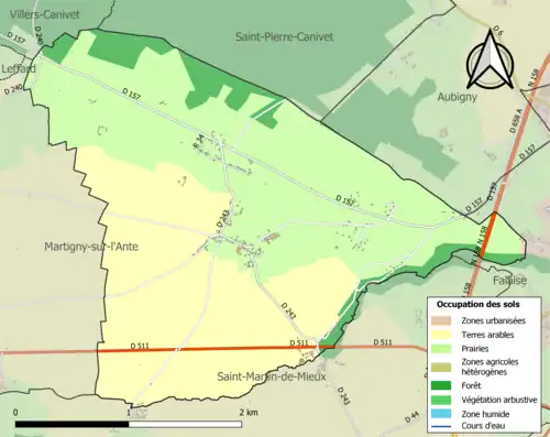 Carte en couleurs présentant l'occupation des sols.