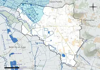 Carte en couleur présentant le réseau hydrographique de la commune