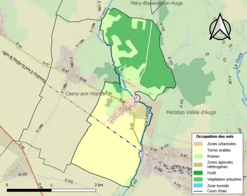Carte en couleurs présentant l'occupation des sols.