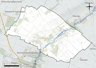 Carte en couleur présentant le réseau hydrographique de la commune