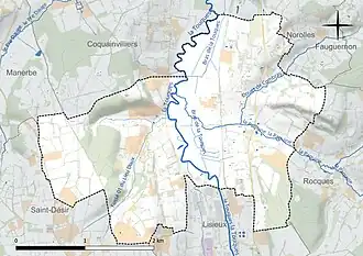 Carte en couleur présentant le réseau hydrographique de la commune