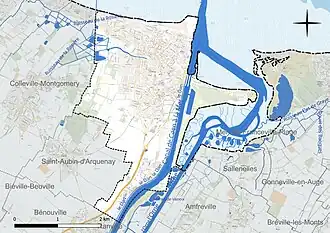Carte en couleur présentant le réseau hydrographique de la commune