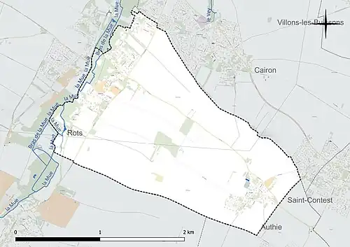 Carte en couleur présentant le réseau hydrographique de la commune