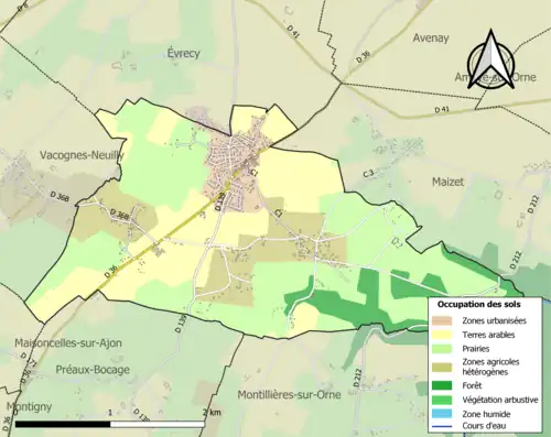 Carte en couleurs présentant l'occupation des sols.