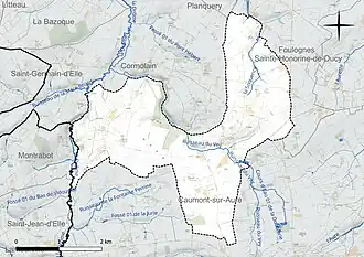 Carte en couleur présentant le réseau hydrographique de la commune