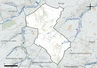 Carte en couleur présentant le réseau hydrographique de la commune