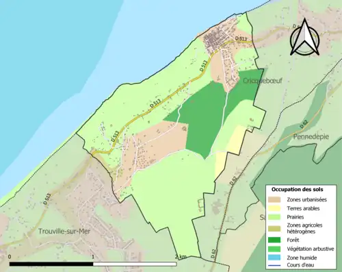 Carte en couleurs présentant l'occupation des sols.