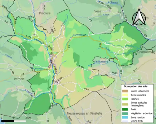 Carte en couleurs présentant l'occupation des sols.