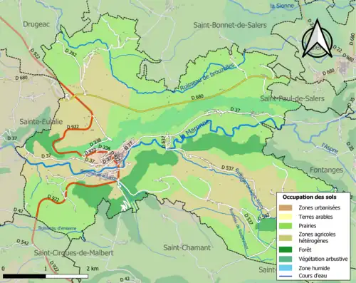 Carte en couleurs présentant l'occupation des sols.
