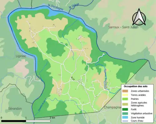 Carte en couleurs présentant l'occupation des sols.